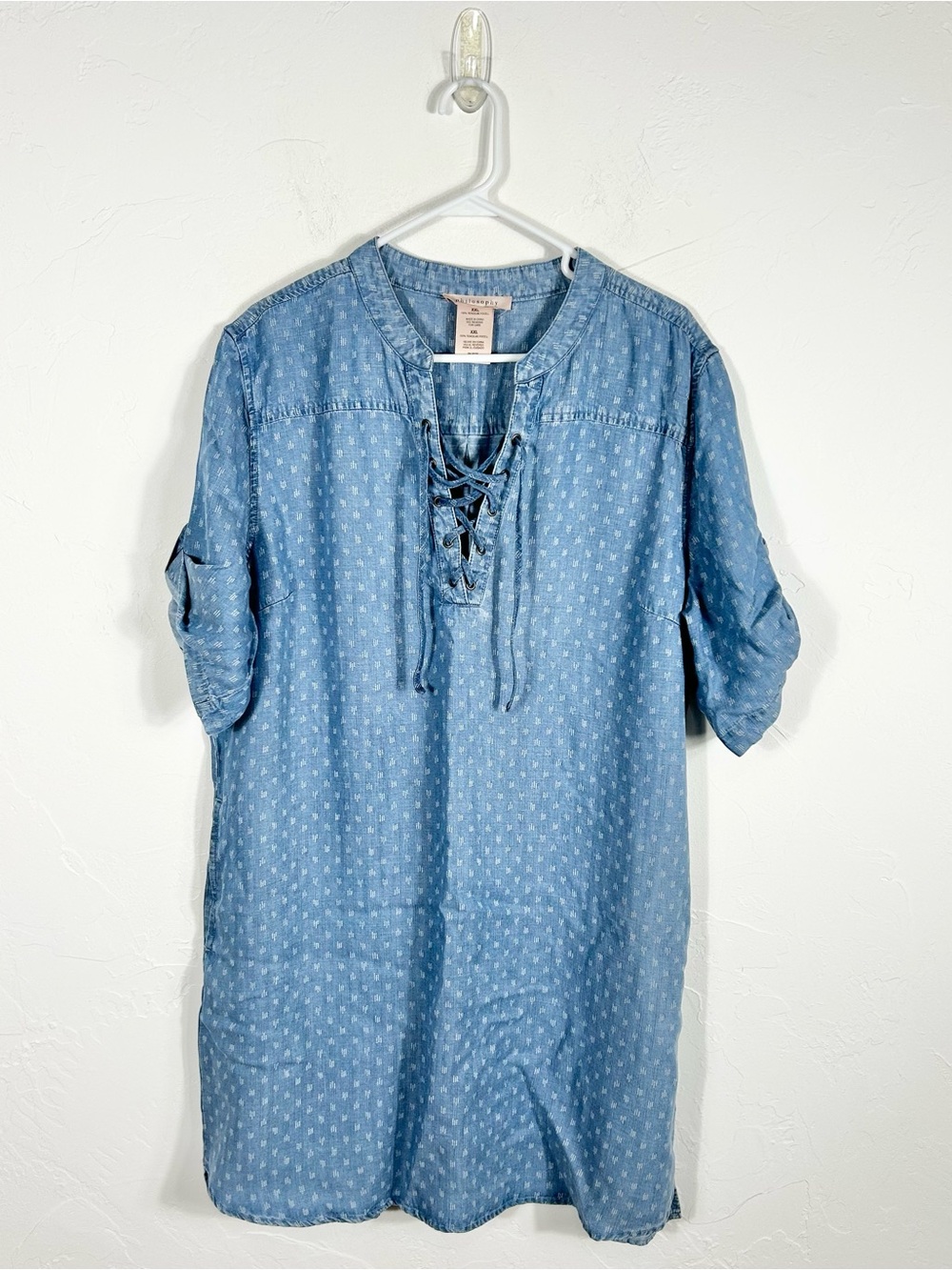 Philosophy Republic Clothing Tencel Chambray Dress XXL Blue Raindrop Lace Up